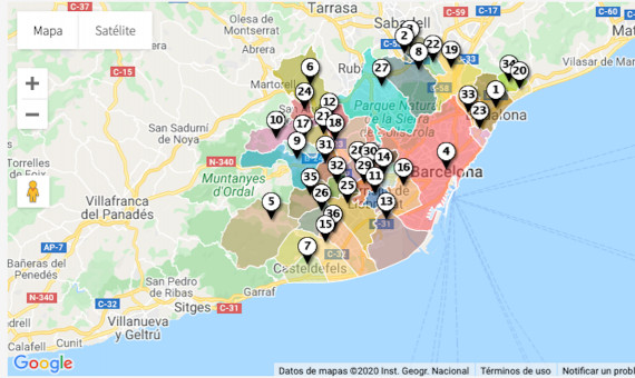 Municipios que conforman el Àrea Metropolitana de Barcelona / AMB-Google Mapps