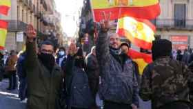 Manifestantes de ultraderecha hacen el saludo nazi este domingo en la plaza Sant Jaume / TWITTER