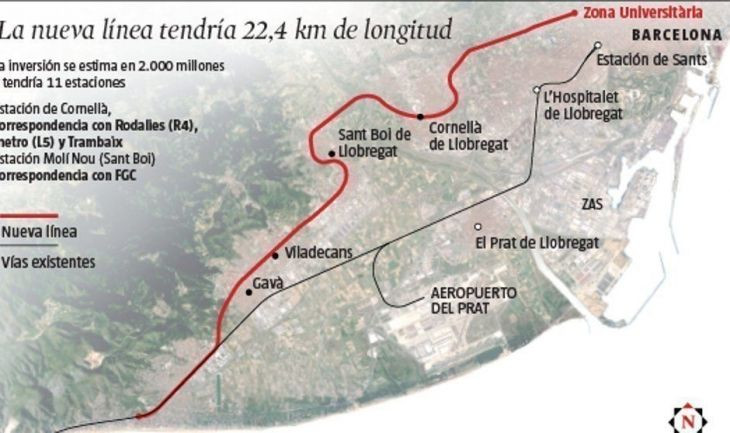 Mapa del futuro metro del Deltaa que reclaman las poblaciones del Baix Llobregat/ CHANGE.ORG