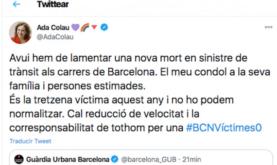 Ada Colau traslada su pésame por la muerte de un peatón atropellado en Barcelona / REDES SOCIALES
