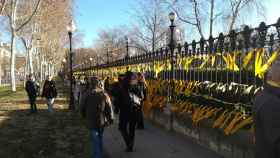 Lazos amarillos en la verja exterior del parque de la Ciutadella de Barcelona / EUROPA PRESS