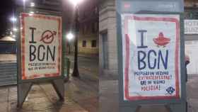 Mensajes vandálicos aparecidos en los paneles puilcitarios de las paradas de Drassanes y Jaume I