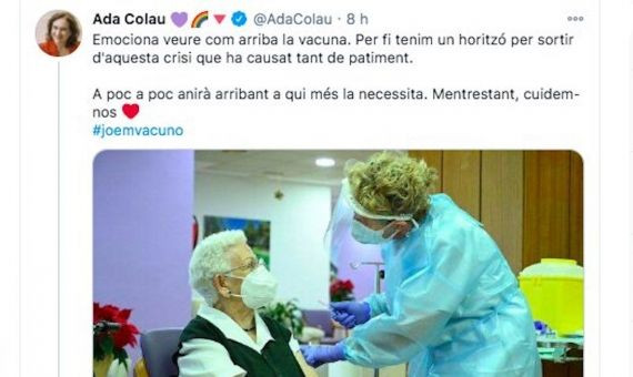 Tweet de Ada Colau sobre el inicio de la campaña de vacunación por el covid-19/ TWITTER-ADA COLAU