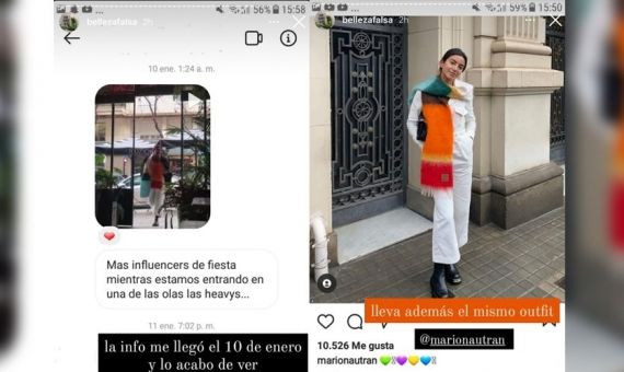 Capturas de pantalla que inculpan a Mariona Autrán / INSTAGRAM - @bellezafalsa