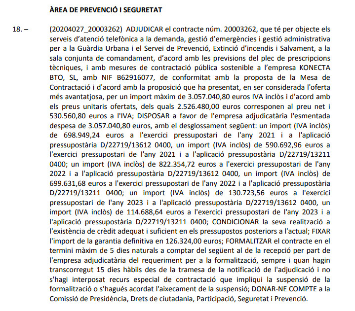 Texto del contrato telefónico para el servicio de emergencias / AYUNTAMIENTO DE BARCELONA