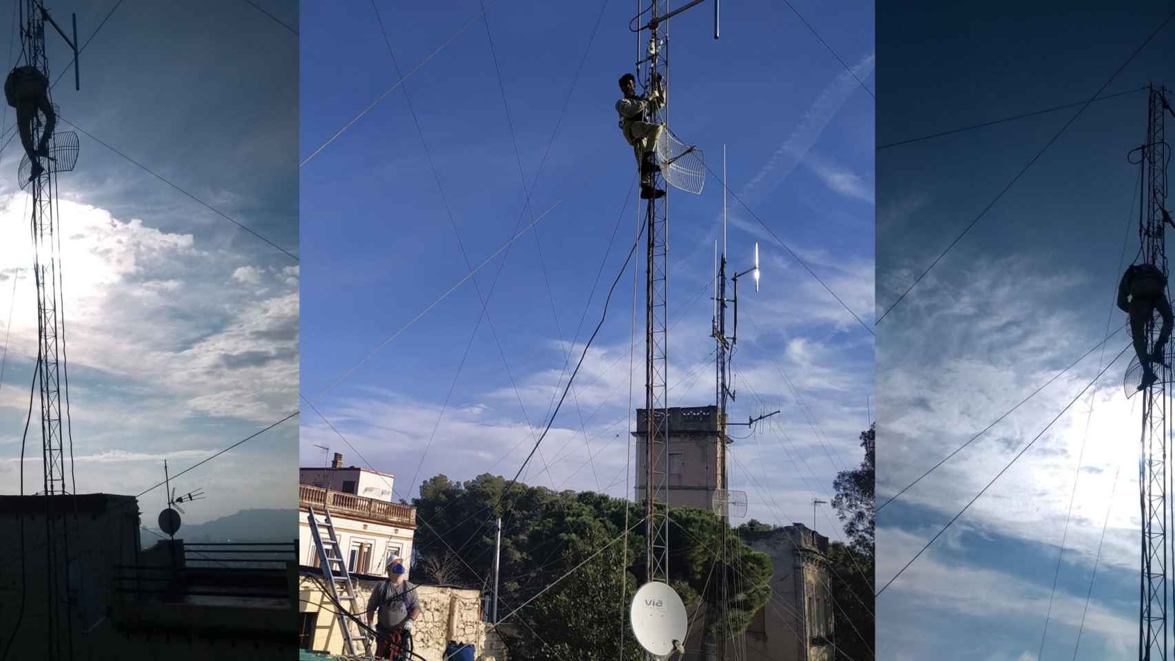 Técnicos trabajan en la antena de Contrabanda tras el precinto del Ayuntamiento / REDES SOCIALES