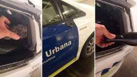 Tres imágenes de los destrozos a un coche de la Guardia Urbana que acompañaba a una denunciante por abuso sexual / CG