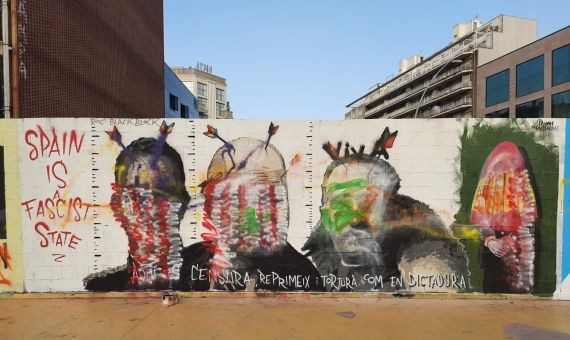 Mural de Roc Blackblock en las Tres Xemeneies vandalizado por el grupo ultra Unión de Brigadas / TWITTER