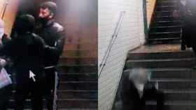 Dos imágenes del robo con violencia y empujón del ladrón en los FGC en Barcelona / CG