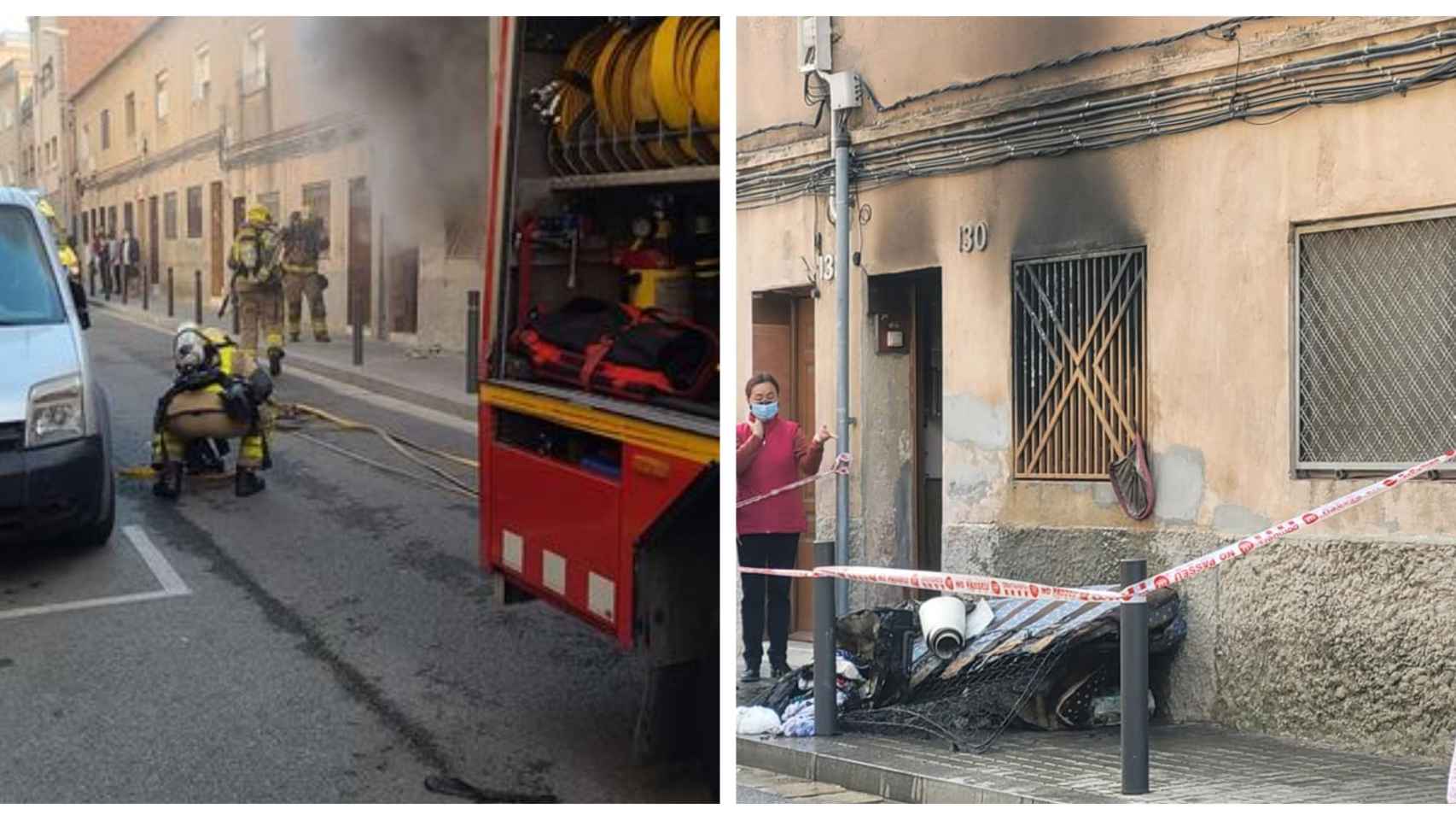 Los bomberos extinguen el fuego declarado este domingo en un piso de Santa Coloma / METRÓPOLI ABIERTA