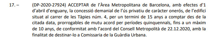 El texto de la cesión del edificio para la nueva comisaría de la Guardia Urbana / AYUNTAMIENTO DE BARCELONA