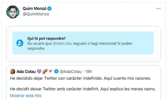 Quim Monzó ridiculiza a Ada Colau tras su adiós en Twitter