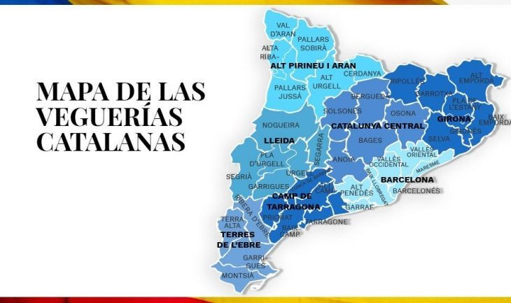 Mapa de las ocho veguerías catalanas