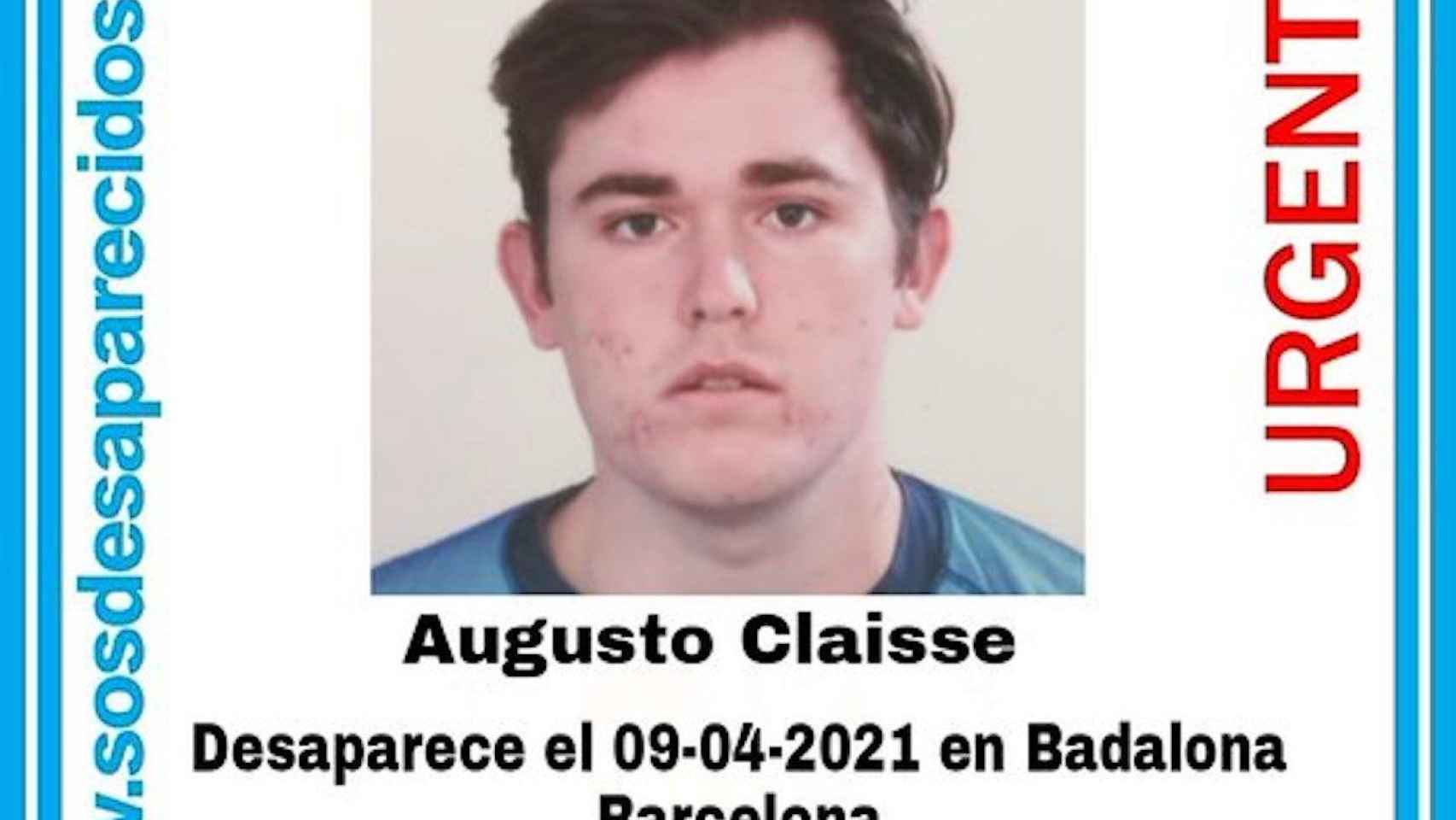 Augusto Claisse, el joven con esquizofrenia desaparecido en Badalona / SOS DESAPARECIDOS