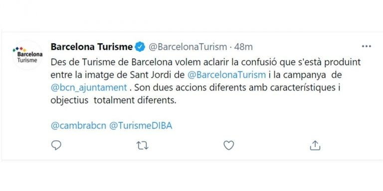 El tuit de Turismo de Barcelona sobre el polémico cartel de Sant Jordi, eliminado a los pocos minutos / TWITTER