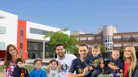 Fotomontaje del British School of Barcelona con las familias de los jugadores del Barça Leo Messi y Sergio Busquets