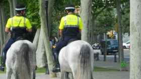 Dos agentes de la Guardia Urbana con caballos cuyos establos los limpia una empresa del grupo de Florentino Pérez / ARCHIVO