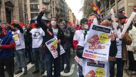 Concentración de empleados en el Día del Trabajador en la Via Laietana / CCOO