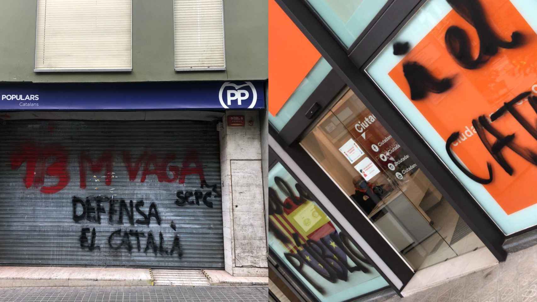 Ataque de miembros del Sindicat d'Estudiants dels Països Catalans (SEPC) a las sedes del PP y Ciutadans de Barcelona / TWITTER