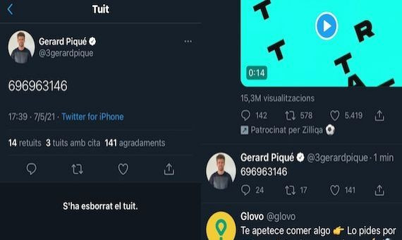Capturas de pantalla de la publicación de Gerard Piqué con su número de teléfono / BMAGAZINE