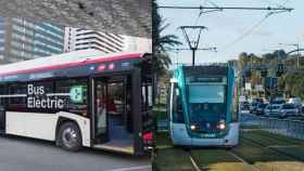 'Collage' de un bus eléctrico de TMB junto a un tranvía / TMB - PABLO MIRANZO