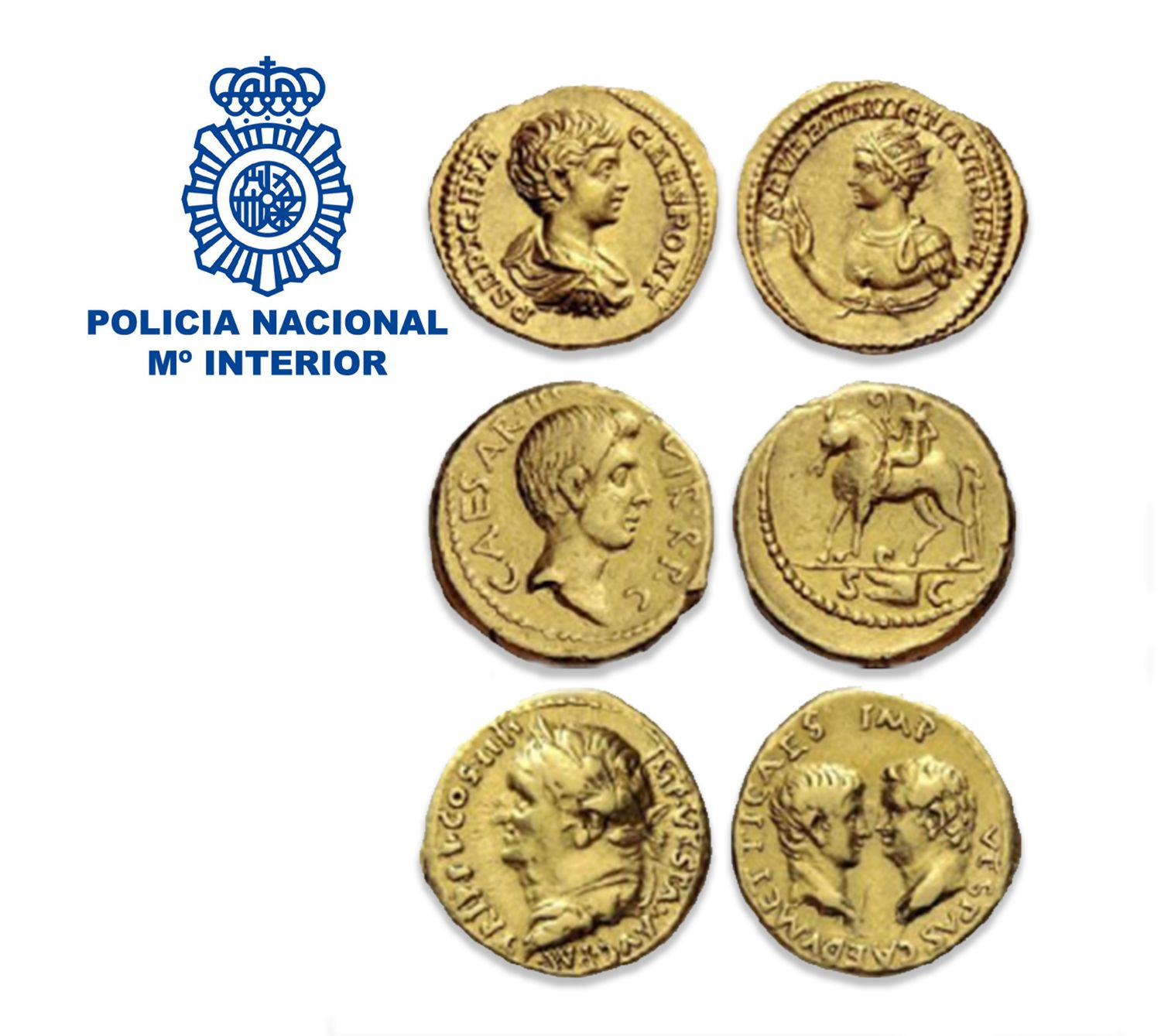 Las monedas del Imperio Romano que habían sido robadas / POLICÍA NACIONAL