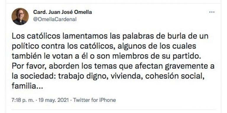 Omella responde a Rufián en Twitter