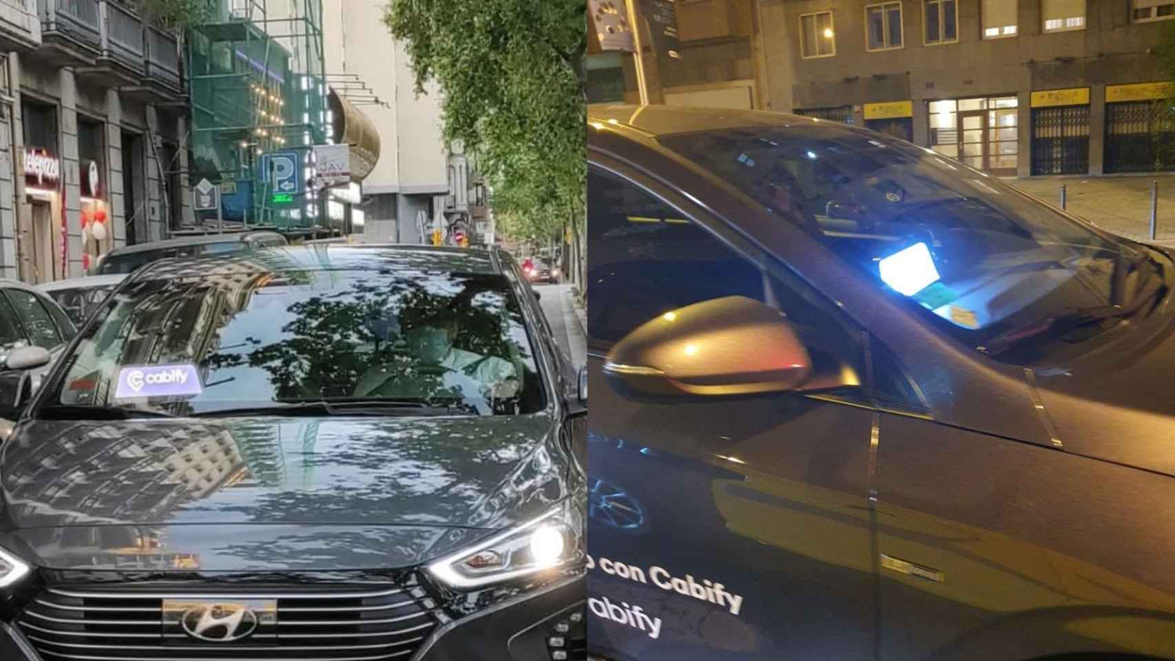 'Collage' con dos coches de Cabify y la luz que han instalado / ÉLITE TAXI