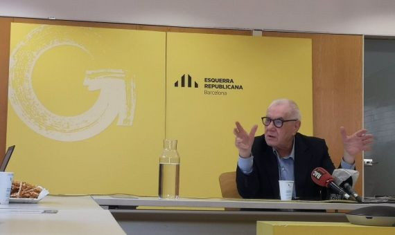 El líder de ERC en el Ayuntamiento de Barcelona, Ernest Maragall, en una rueda de prensa este jueves