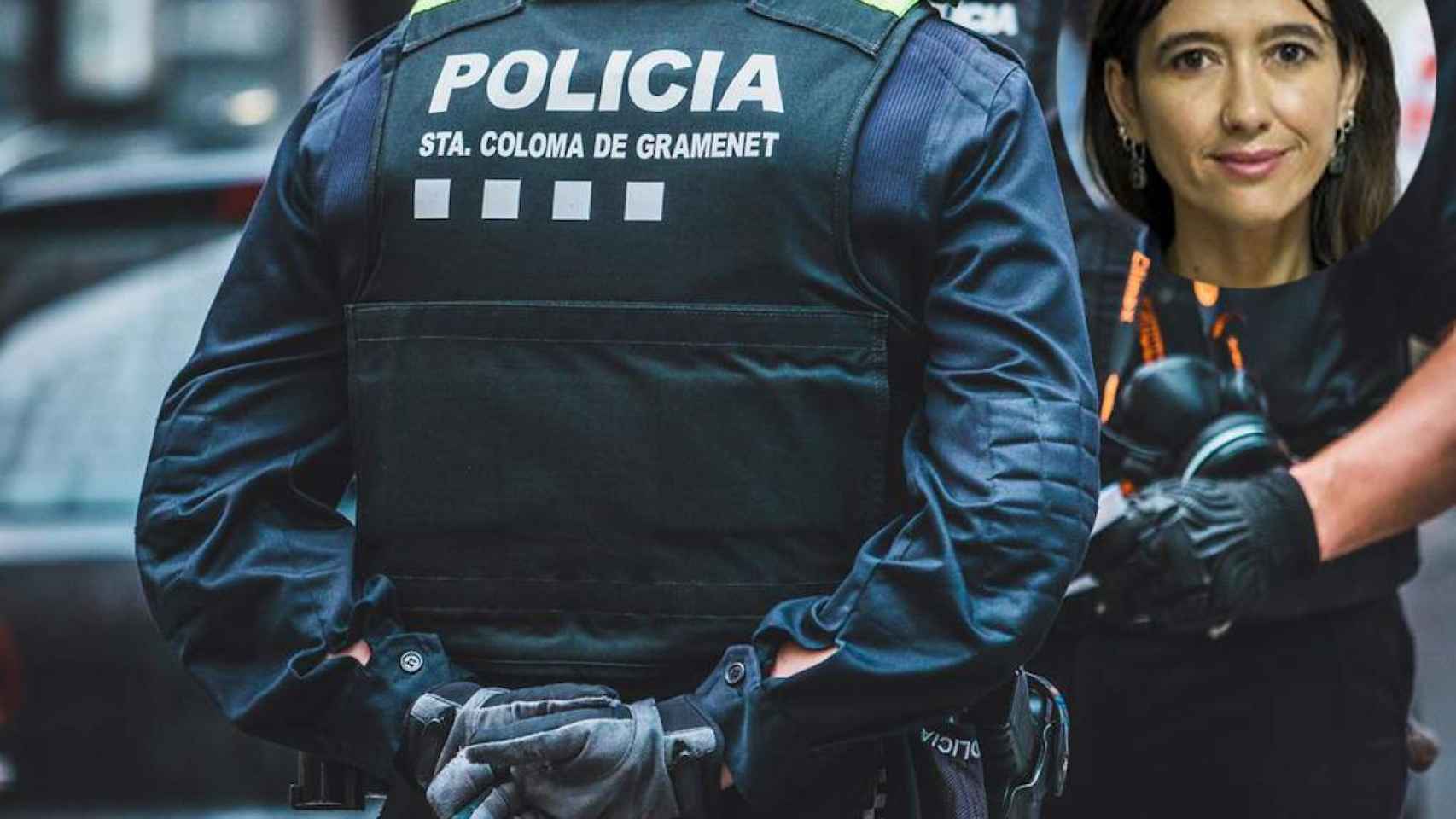 Núria Parlon en un fotomontaje con un policía local de Santa Coloma de Gramenet / METRÓPOLI