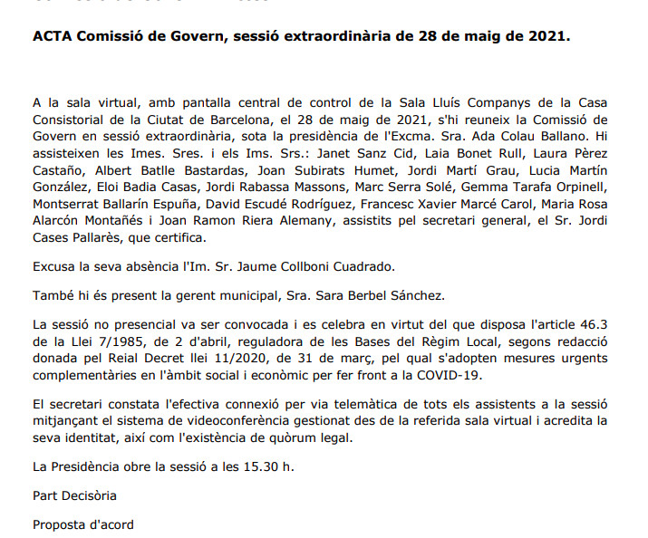 Texto de la comisión municipal del Hermitage de la que se dice que Collboni no asistió / AYUNTAMIENTO DE BARCELONA