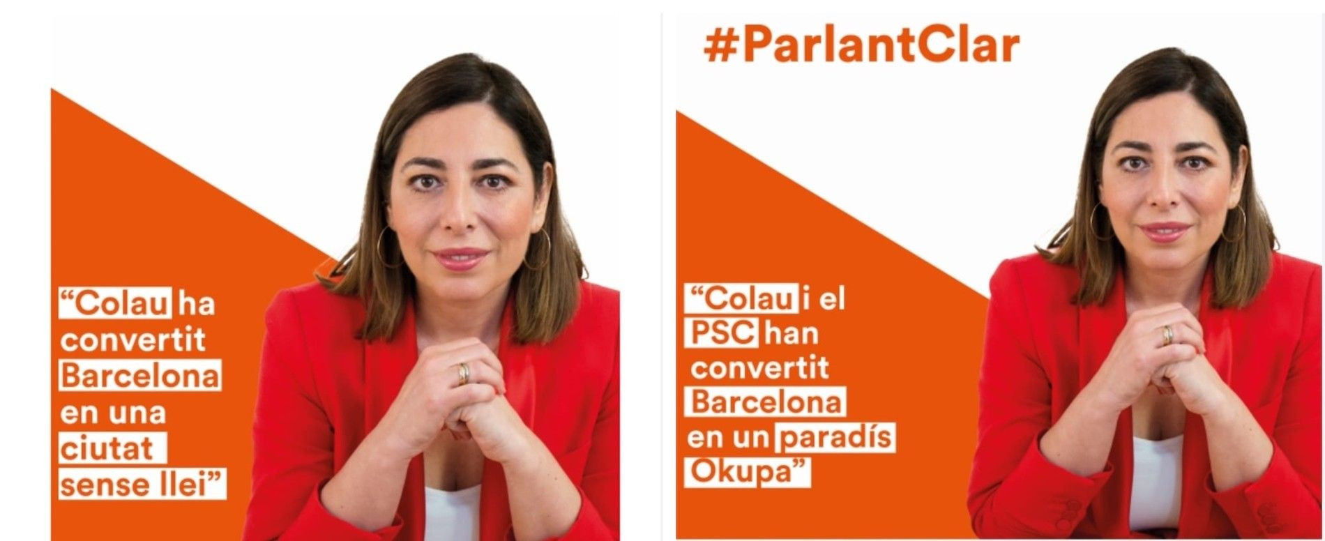 Dos carteles de la campaña de Ciutadans, que Colau quiere vetar, según el partido naranja / CIUTADANS