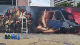 El grafiti de la furgoneta de la Urbana en llamas antes de ser borrado / CSIF