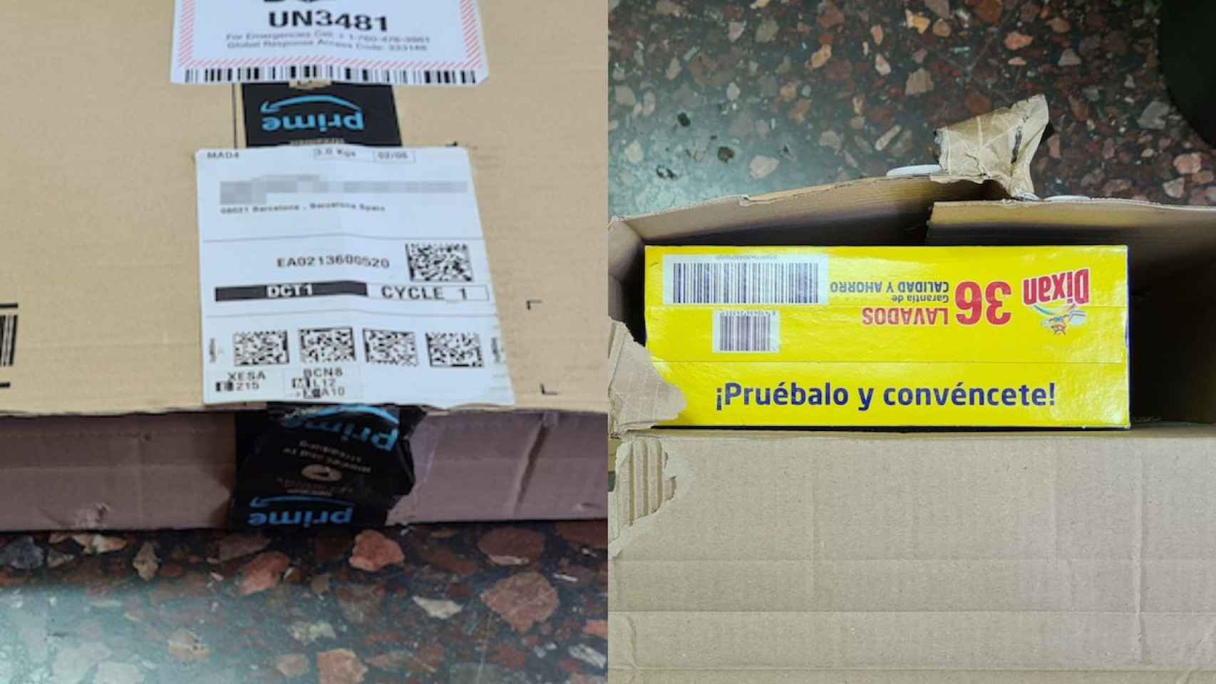 Paquete manipulado en el que un repartidor de Amazon hurtó un ordenador y lo sustituyó por detergente / CEDIDA