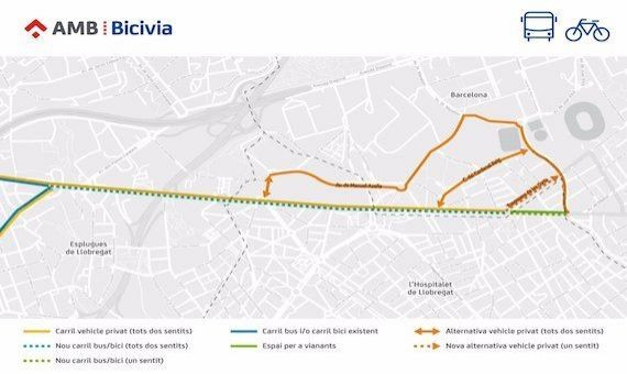 Mapa del carril bus-bici que conectará el Barcelonès con el Baix Llobregat / AMB