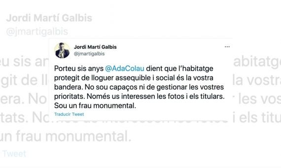 Mensaje en el que Jordi Martí carga contra Colau / TWITTER