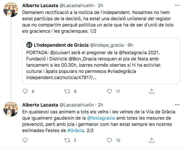 Tuit del consejero del PSC, Alberto Lacasta / TWITTER ALBERTO LACASTA