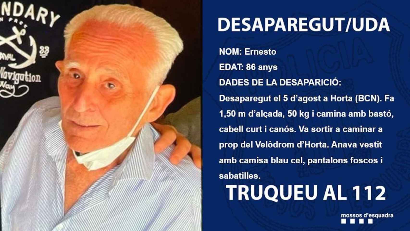 Ernesto, el vecino de Barcelona desaparecido en Horta / MOSSOS D'ESQUADRA