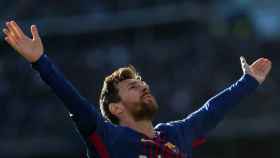 Leo Messi celebra su gol ante el Real Madrid en el Bernabeu / EFE