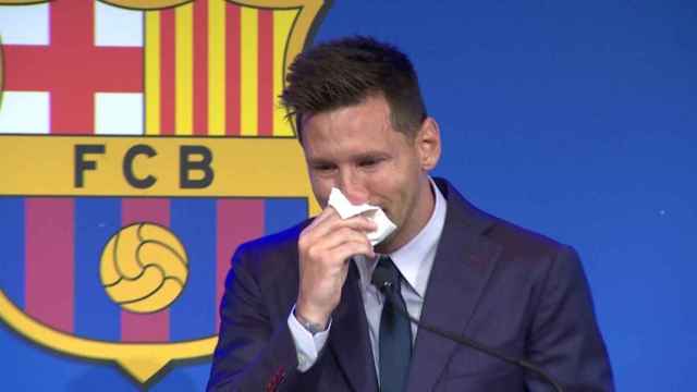 Leo Messi durante la rueda de prensa de despedida