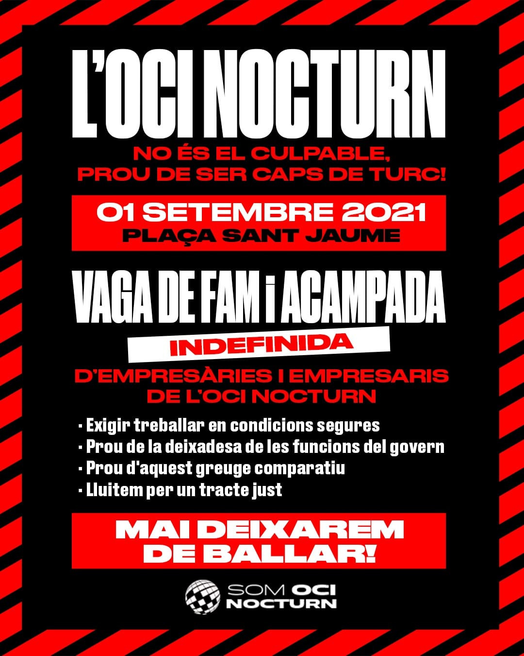 Cartel de la protesta del próximo 1 de septiembre en la plaza Sant Jaume / SOM OCI NOCTURN
