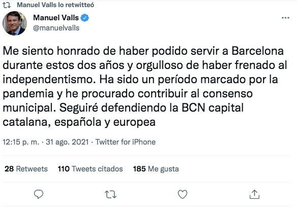 Tuit de Manuel Valls / TWITTER MANUEL VALLS