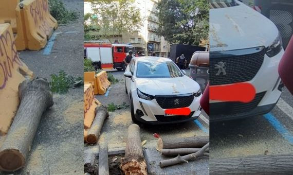 El coche tras el impacto recibido por el árbol / ON VAS BCN 