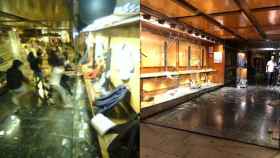 Fotomontaje de los vándalos que destrozaron Confeccions Ros y el escaparate reventado durante las fiestas de la Mercè / CEDIDAS