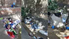 Fotomontaje de imágenes del asentamiento de personas sintecho en las Drassanes de Barcelona / METRÓPOLI