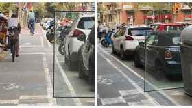 Un cristal invade el carril bici de la calle Indústria de Barcelona / REDES SOCIALES - @PujolBonell