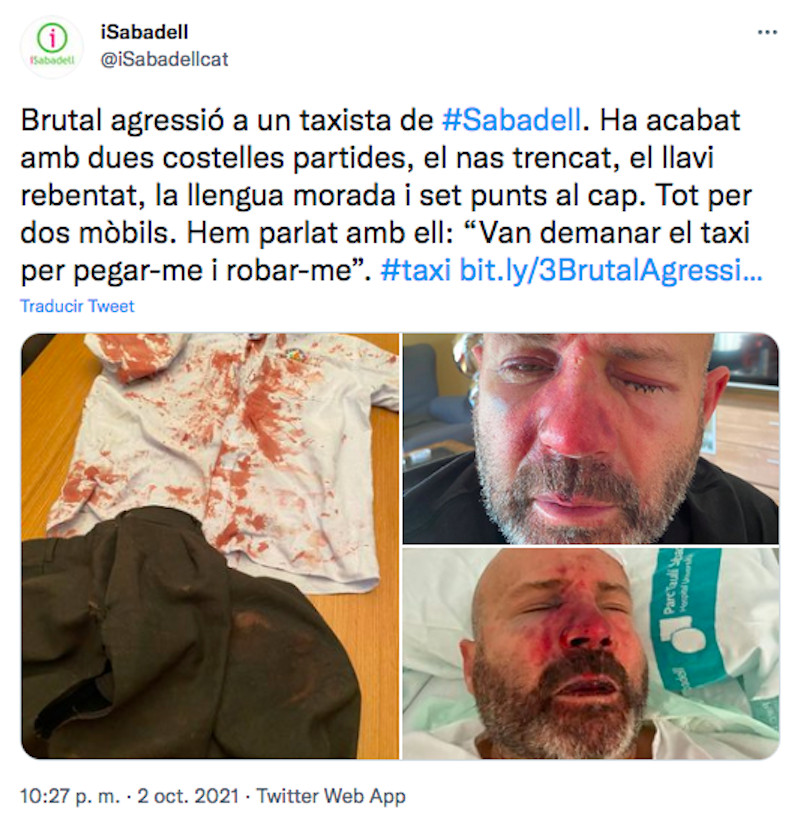 Captura con las imágenes de la víctima después de la agresión / TWITTER - ISABADELL