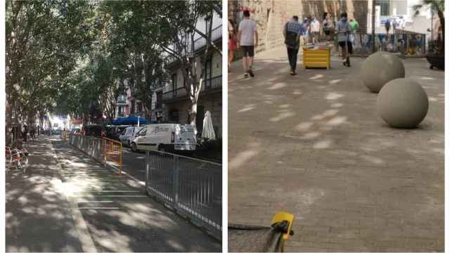 La polémica valla de la calle y los bolardos de la calle dels Àngels / METRÓPOLI