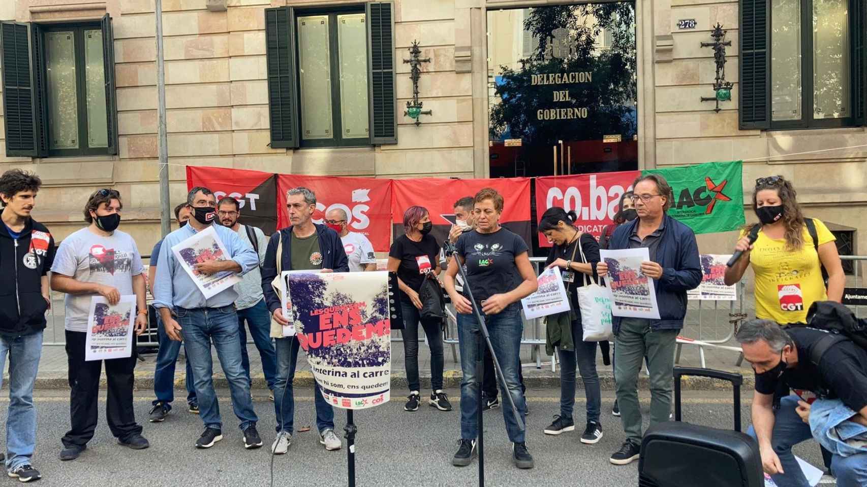 La Taula sindical de Catalunya en rueda de prensa ante la Delegación del Gobierno en Barcelona / EUROPA PRESS