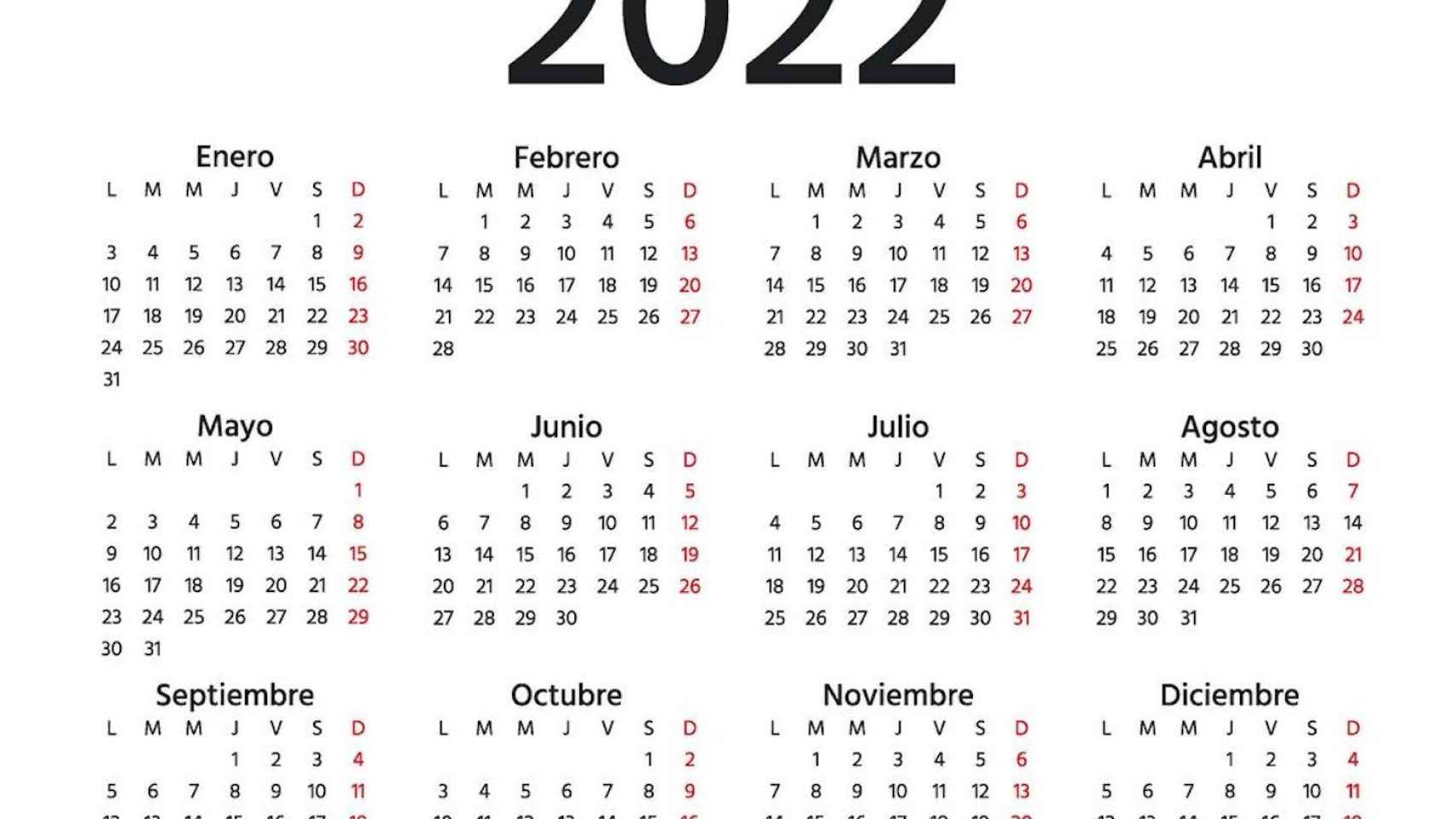 Calendario del año que viene, 2022